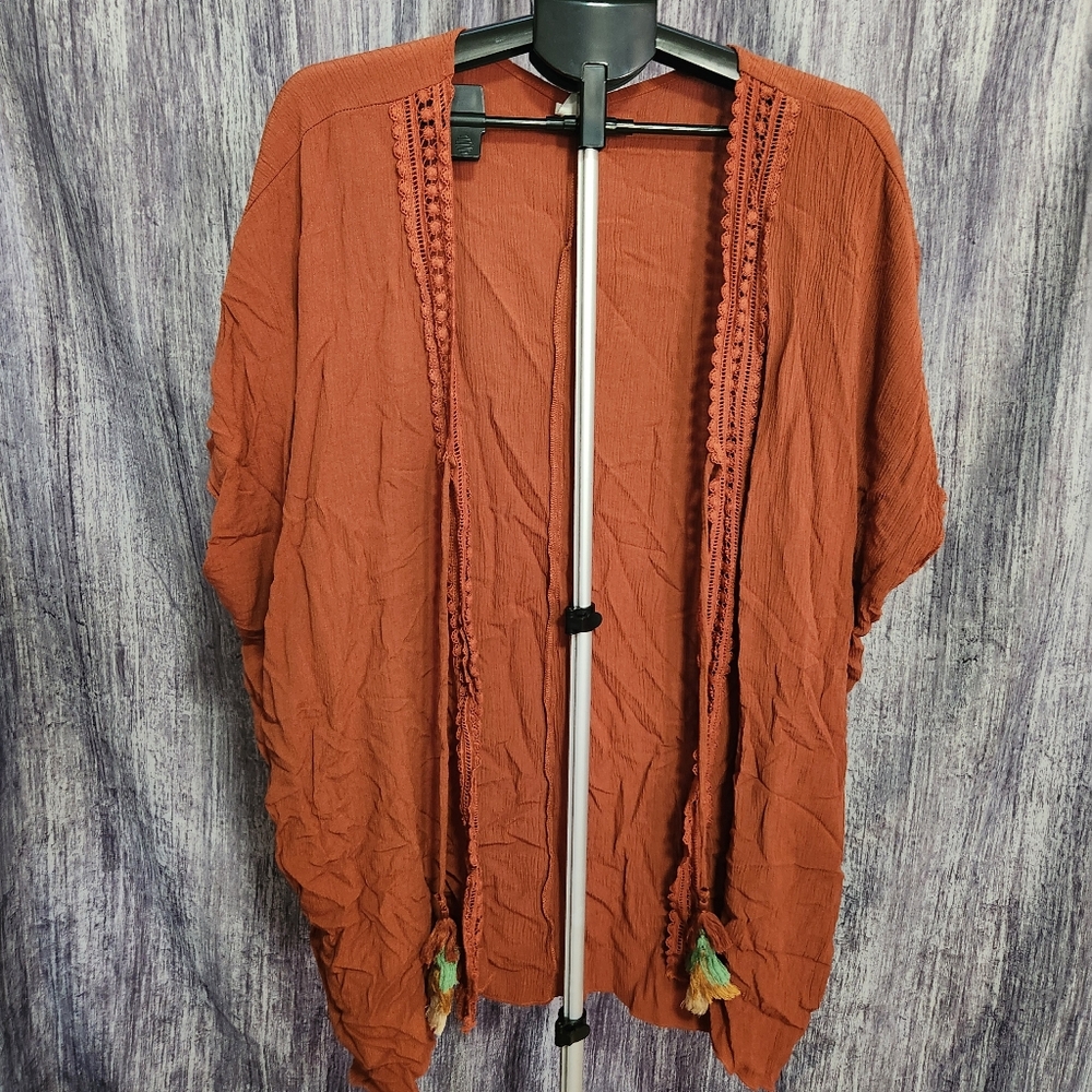 BECCA by Rebecca Virtue Globe Trotter Burnt Orange Kimono Swim Cover Robe M/L